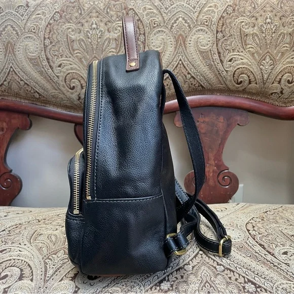 Fossil Felicity Backpack Black Pebbled Leather Brown Top Handle Mini Bag - Picture 6 of 16